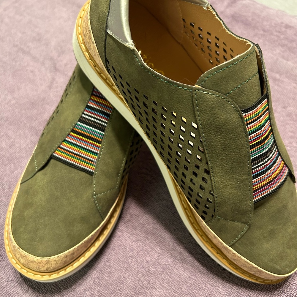 Olive Green Suede Slip-On Sneakers